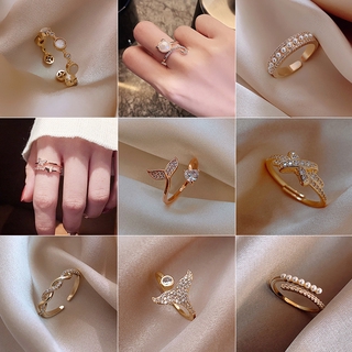 BUTTERFLY แหวนคริสตัลรูปหัวใจดอกไม้สไตล์เกาหลีสําหรับผู้หญิง