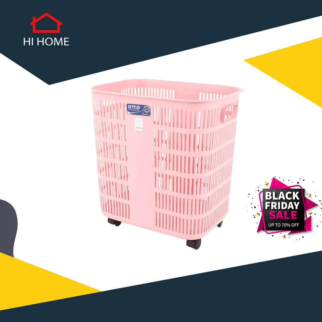 Hihome ส่งไว สินค้ารับประกัน OTTO ตะกร้าพลาสติก แบบล้อเลื่อน รุ่น EXX9485PKP456 สีชมพู |EA|