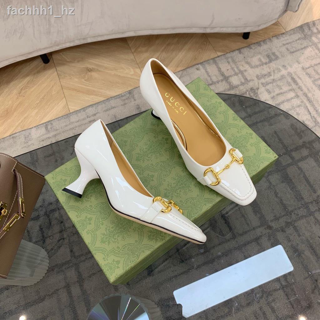 2021 new small square head metal horsebit buckle mid-heel shoes female ...