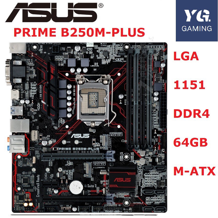 PRIME B250M-PLUS บอร์ดเกมคอมพิวเตอร์ใช้ LGA 1151 DDR4 64GB