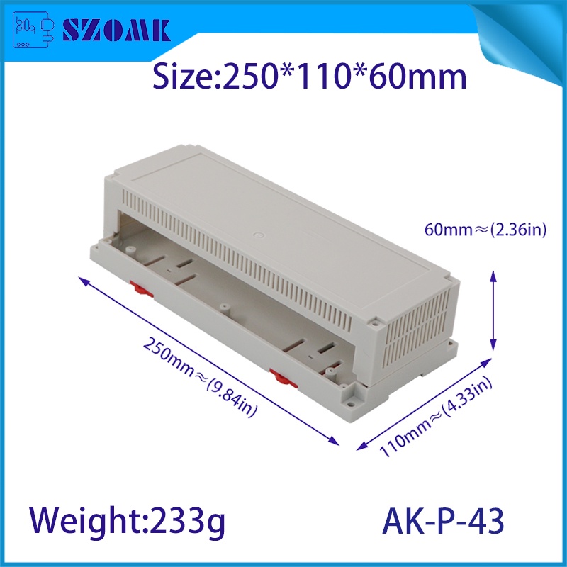 AK-P-43 250X110X60 มม. PLC กล่อง Din Rail Enclosure 2 ด้าน Terminal Hole
