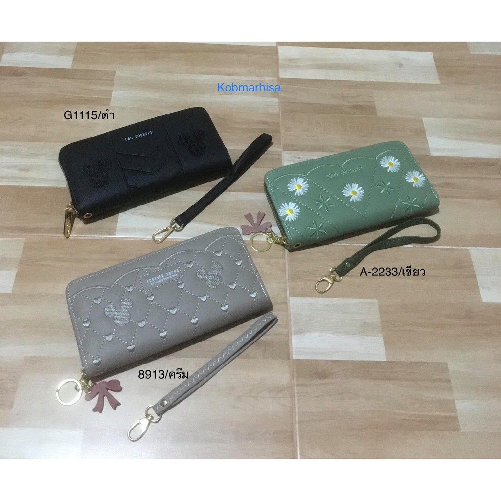 Forever young/E&G กระเป๋าสตางค์ใบยาว ซิปรอบ ปักลายมิกกี้ / ดอกเดซี่ /หัวใจ พร้อมที่คล้องมือ ขนาด 7.5