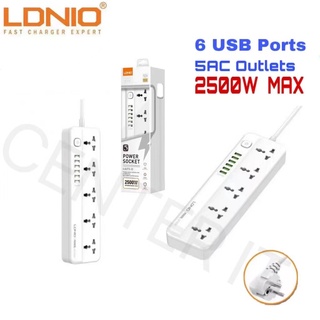 LDNIO SC5614ตัวป้องกันไฟกระชาก,มีเต้าเสียบไฟกระแสสลับ5ช่องและสายชาร์จ USB 6ช่องยาว2เมตรสำหรับบ้านและสำนักงาน ผลิตภัณฑ์ฟั