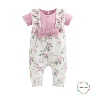 Babyclothes- ชุดจั๊มสูทรอมเปอร์ลําลอง คอกลม แขนสั้น พิมพ์ลายดอกไม้ สําหรับเด็กผู้หญิง