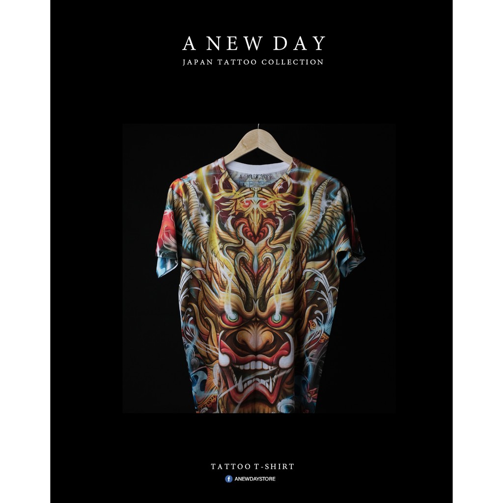 A NEW DAY NO : 072  เสื้อลาย สไตล์ญี่ปุ่น สกรีนเต็มตัว ลายสักญี่ปุ่น Raijin ไรจิง ใส่ได้ทั้ง หญิง แล