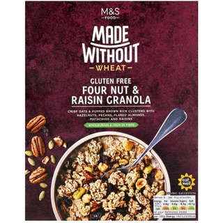 m&amp;s 🥜four nut &amp; raisin Granola 🥜made without wheat - gluten free -360g.กราโนล่า ปราศจากกลูเตน