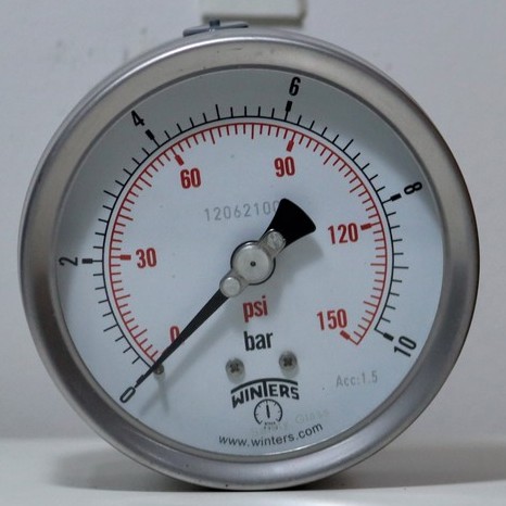 Pressure Gauge + Tri-Clamp SSL316 4" , Tri-Clamp 1.5" , 0-10 bar/psi