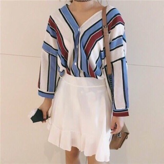 V-line stripe colorful korean shirt