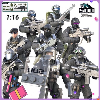 1:16 8pcs โมเดลตำรวจ ฟิกเกอร์ทหาร swat units บล็อคตัวต่อเลโก้ตำรวจ ทหาร