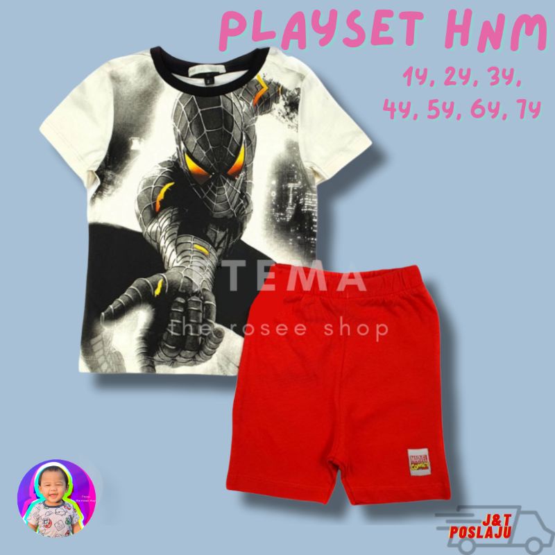 [PREMIUM] HnM Kids Playset Boy Size 1y-7y Spiderman Set Jalan Budak Lelaki 1 เสื้อยืดแขนสั้น 7 ปี