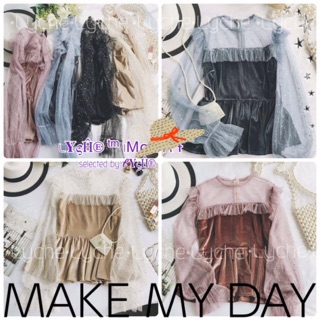 3 สี Vivi velvet top เสื้อกำมะหยี่ แต่งผ้าซีทรู สวยติดตาตรึงใจจ้า