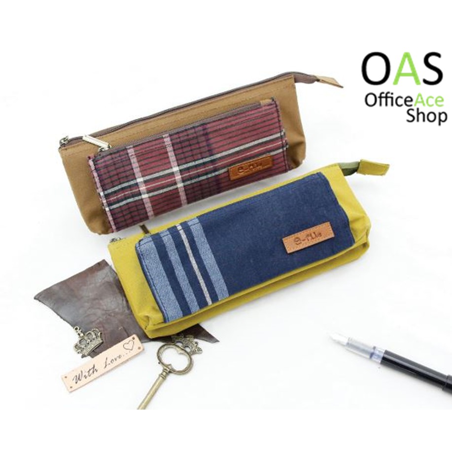 E-FILE Cotton Pencil/Pen Case กระเป๋าดินสอผ้าคอตต้อน 20x9cm มีช่องใส่ของ 4 ช่อง #CPK25