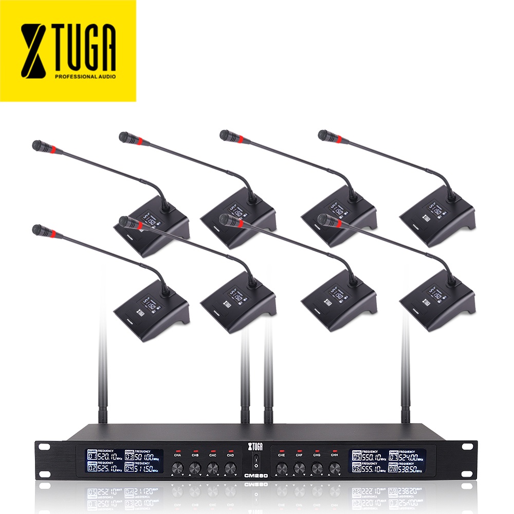 XTUGA CM280 Gooseneck การประชุมไมโครโฟนระบบ UHF 8 ช่อง Conference UHF ไร้สายเดสก์ท็อปไมโครโฟนความถี่คงที่