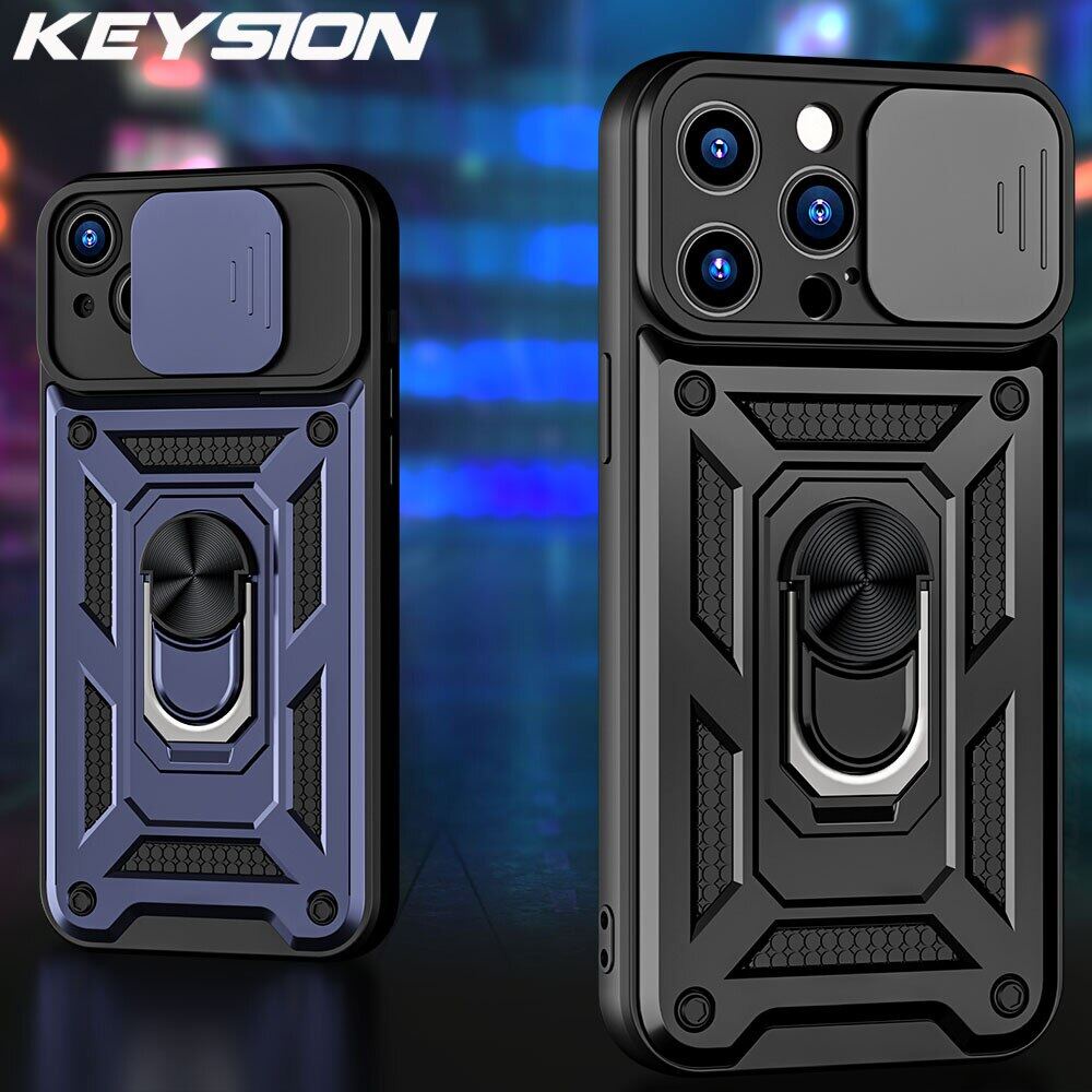 Keysion เคสโทรศัพท์มือถือ กันกระแทก กันรอยกล้อง ปิดด้านหลัง แบบปุ่มกด สําหรับ iPhone 14 Pro Max 14 Plus 13 Pro Max