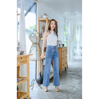 กางเกงขายาว​ ทรงกระบอกเอวสูง​ สีฟอกฟ้าอ่อน​🔻 631 Denim Long Pant