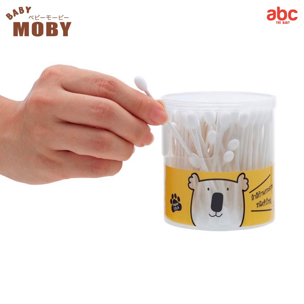 Baby Moby Big Cotton Buds أعواد قطن ورقية برأس كبير جدًا (110Sticks x 3) للرضّع صورة 6