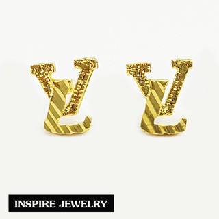 Inspire Jewelry ,ต่างหูLV ทองตอกลายและ หุ้มทองแท้ 100% 24K สวยหรู                                                      .