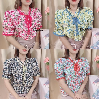 พร้อมส่ง เสื้อเชอรี่ เสื้อลายเชอรี่ เสื้อลายผลไม้ เสื้อแต่งระบาย เสื้อคอเต่า เสื้อแขนตุ๊กตา