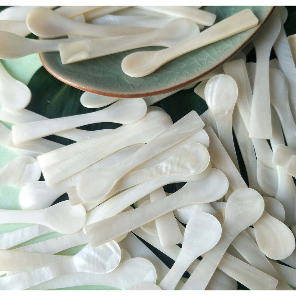 10 ชิ้น ช้อนมุก ตักคาเวียร์ จากหอยกาบขาว ตักเครื่องปรุง ช้อนเกลือ ตักครีม