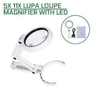 แว่นขยาย 5x 11X Lupa Loupe แบบพกพา พับได้ พร้อมไฟ Led 8 ดวง สําหรับอ่านหนังสือ