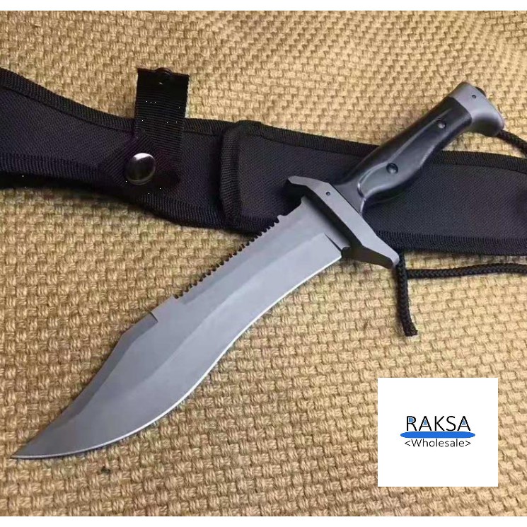 RAKSA Wholesale CL02 มีดโบวี่ มีดพกพา มีดเดินป่า มีดใบตาย มีที่ทุบกระจก  วัสดุ440C ยาว30.5cm แถมซองไ
