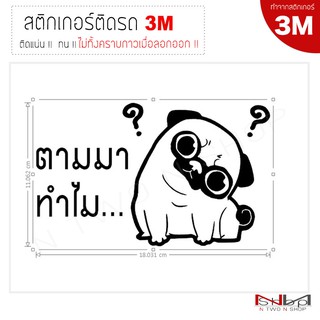 สติ๊กเกอร์ติดรถยนต์ 3M รูปหมาขี้สงสัย(ตามมาทำไม)  ไม่ทิ้งคราบกาวเมื่อลอกออก