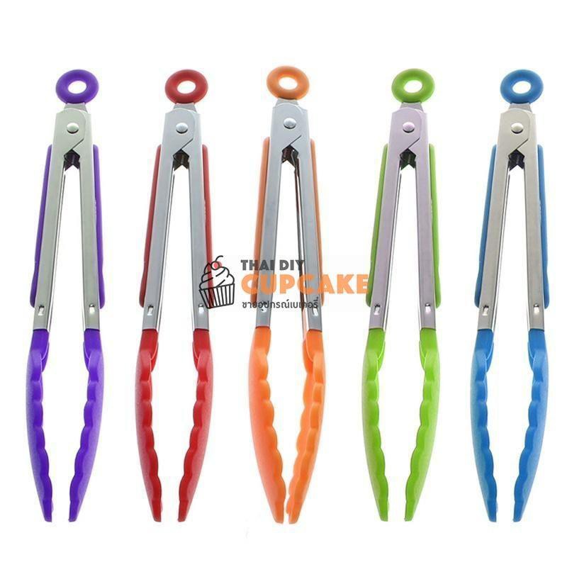 ที่คีบอาหาร ไม้คีบอาหาร สแตนเลส หัวไนล่อน ขนาด 9 นิ้ว (สุ่มสี)