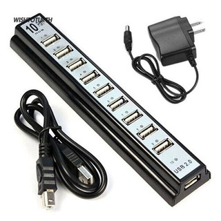 อะแดปเตอร์ WT 10 Port Hi-Speed USB 2.0 Hub Splitter + US Power Adapter PC Laptop Computer