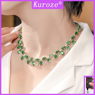 [Kuroze] สร้อยคอคริสตัลทัวร์มาลีน สีเขียวมะกอกธรรมชาติ