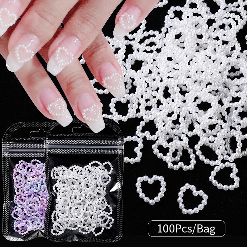 อะไหล่หัวใจมุก-มุกแบบต่างๆสำหรับตกแต่งเล็บ-ตกแต่งเคสหรืองาน DIY ต่างๆ100ชิ้น/แพค 🦄พร้อมส่งในไทย 🦄