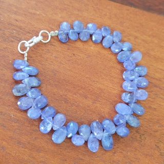 สร้อยข้อมือหินแท้แทนซาไนท์ อะไหล่เงินแท้925 (Natural Tanzanite faceted drops beads bracelets) 6.75"