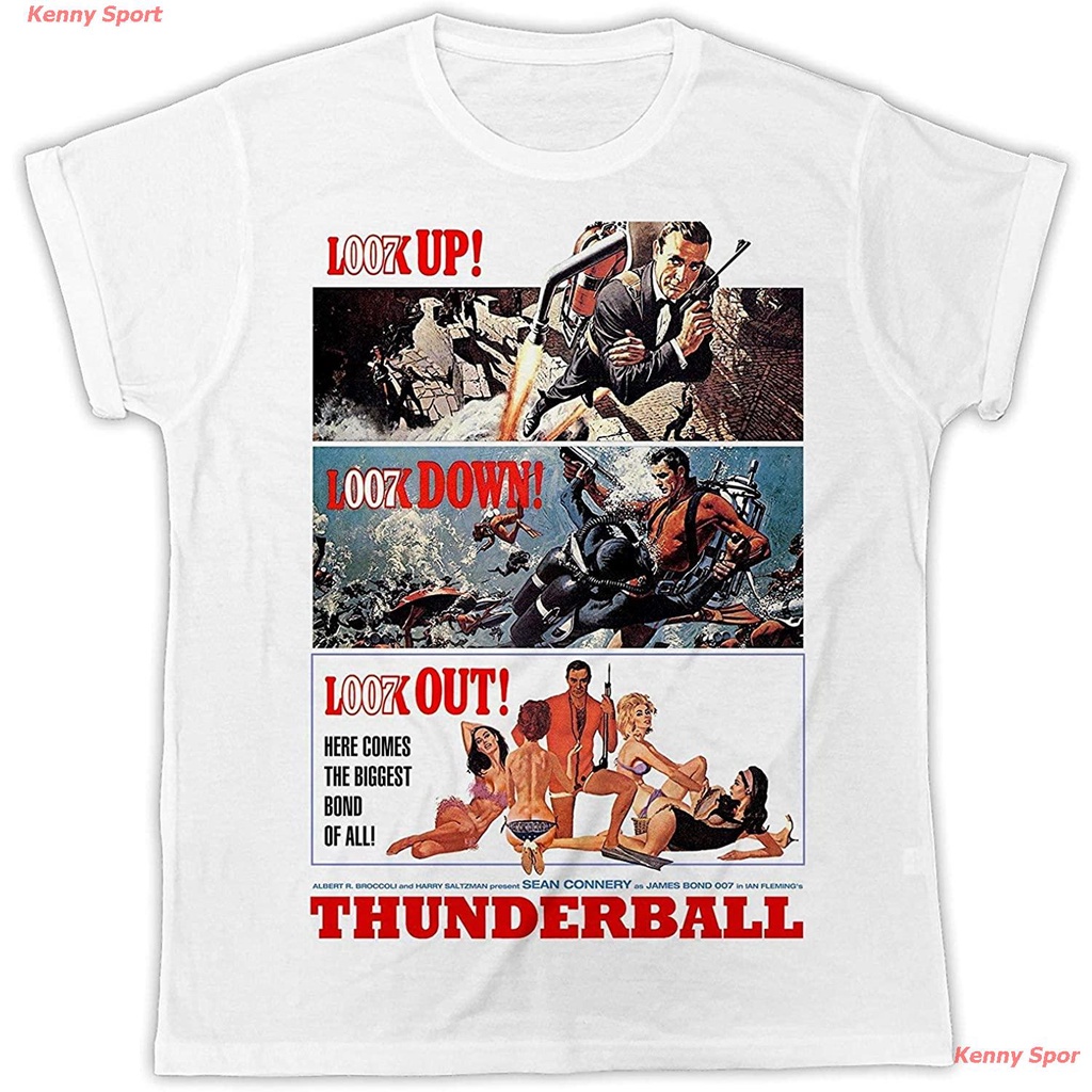 เสื้อยืดแขนสั้น JAMZZY TEE Thunderball James Bond 007 Movie Poster Funny Gift Designer Unisex T-Shirt White Popular T-sh