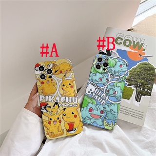 เคสซิลิโคน iPhone 14 Pro Max 14 Plus iPhone 13 Pro Max 12 Pro Max 11 Pro Max Cartoon Pokemon Pikachu ปิก๊ะจู &amp; Bulbasaur Silicone Case