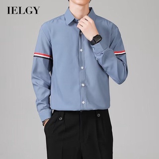 Ielgy เสื้อเชิ้ตแขนยาว ผู้ชาย สไตล์คุ้นเคย เข้ารูป ไม่ใช่เหล็ก