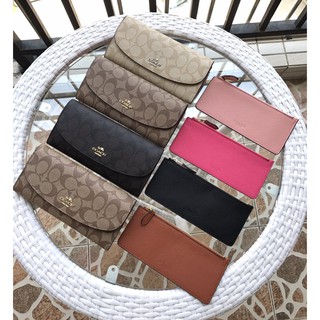 แท้100% COACH 52601 Womens wallet กระเป๋าเงินหอย สไตล์คลาสสิก กระเป๋าสตางค์ยาวของผู้หญิง กระเป๋าสตางค์หนัง