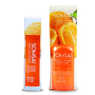 SOMSAI สบู่วิตามินส้มใส สบู่เหลวทำความสะอาดผิวหน้า 300 ml./100ml. /refill