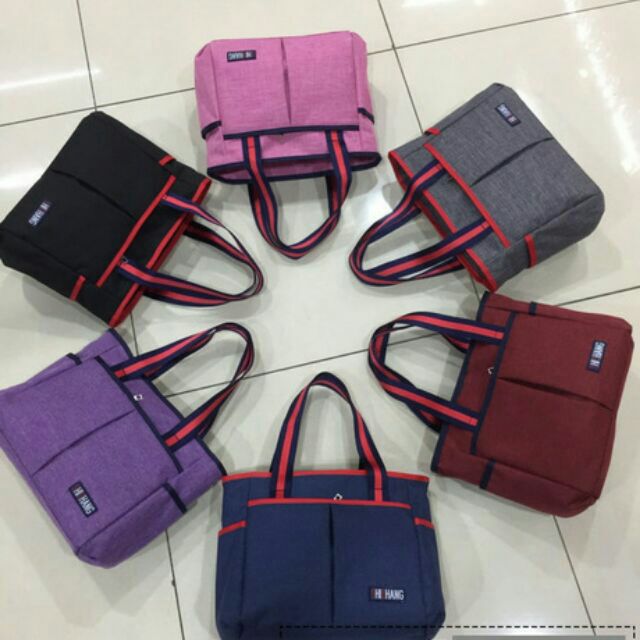 กระเป๋าผ้ามีช่องหน้า กลาง หลัง พร้อมส่ง