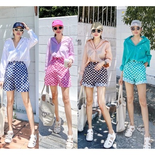 💫New(พร้อมส่ง) Polka dots shirt set ชุดเซทเสื้อเชิ้ต+กางเกงลายจุด