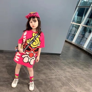 🎐Mykids🎁เสื้อยืดสาวกลางยาว 2021 ใหม่ แฟชั่นสาวฝรั่ง เสื้อตัวยาวปานกลาง