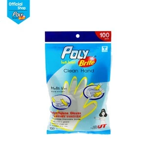 Poly-Brite โพลี-ไบรท์ ถุงมือพลาสติก HDPE (100 ชิ้น/ซอง) อเนกประสงค์ สัมผัสอาหาร ใช้แล้วทิ้ง