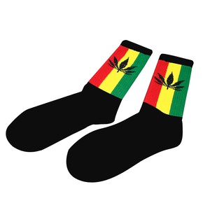 สินค้าราสต้า Long Socks Black  Leaf Rasta Stripes ถุงเท้าสีดำแบบยาว สไตล์ RASTA