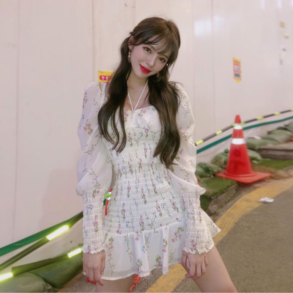 เสื้อลูกไม้ flower ชุดเดรสสั้นลายสก็อตสไตล์เกาหลี cute