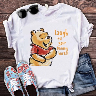 Kawaii เสื้อยืดลําลอง แขนสั้น พิมพ์ลายกราฟฟิค Disney Winnie The Pooh Y2K 90s สไตล์สตรีท สําหรับสตรี