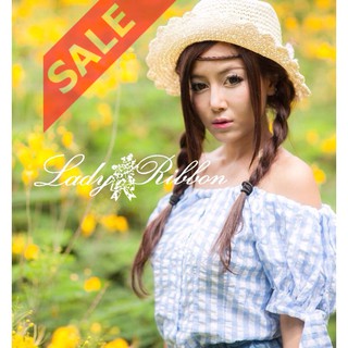 (อก30-44) SaLe++ Lady Ribbon**B0922**เสื้อเปิดไหล่ลายสก๊อต ดีเทลแขนตุ้กตาผูกโบว์ สีสันสดใส Lovely-Catty