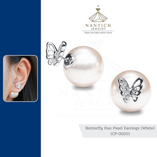 💎👩🏻‍⚕️ [เครื่องประดับ | ปลอดภัย] ต่างหู คนแพ้ง่าย : Butterfly Duo Pearl (White) (CP-0020) Nantich Jewelry