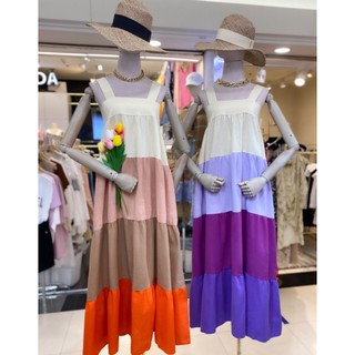 SUMMER DRESS เดรสยาวต่อสี เล่นสีตัดกัน สีสวยมาก