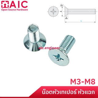 น็อต เทเปอร์ หัวแฉก M3-M8 ยาว 8-20mm ชุบขาว @ AIC ผู้นำด้านอุปกรณ์ทางวิศวกรรม