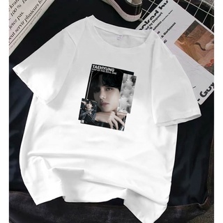 คอตต้อนคอกลมPretty Savage- เสื้อยืด พิมพ์ลาย BTS Taehyung Map Off the Soul On:eS-5XL