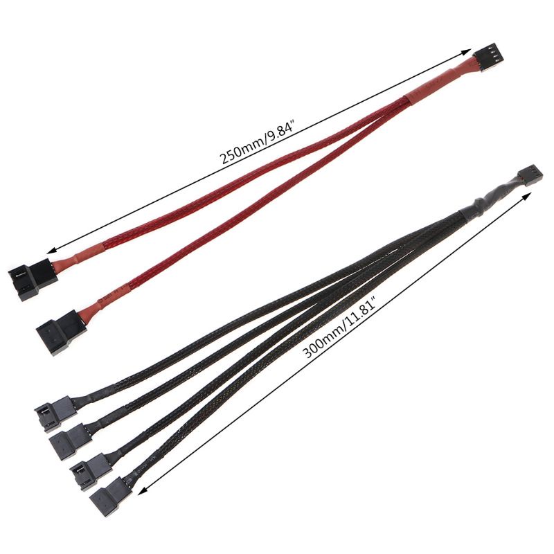 LIDU1 PWM 4pin Fan Sleeved Extension Splitter Hub Cables Motherboard CPU 4 pin to 2 4 #8