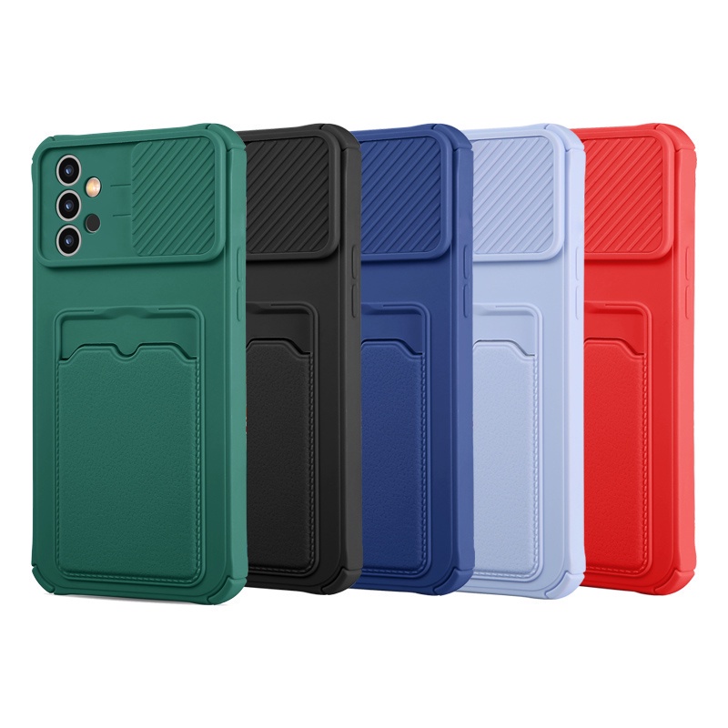 ปลอก Samsung Galaxy A72 A32 A22 4G 5G ช่องเสียบการ์ดเคสป้องกันกันกระแทกเลนส์กล้องแบบนุ่มฝาครอบสไลด์